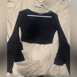 FASHION NOVA RIBBED BELL SLEEVE CROP TOP